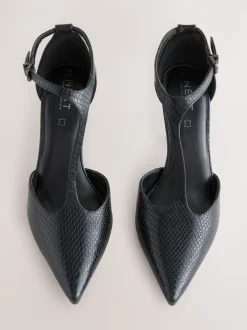 Noir effet lézard - Chaussures à talons en cuir à bout pointu