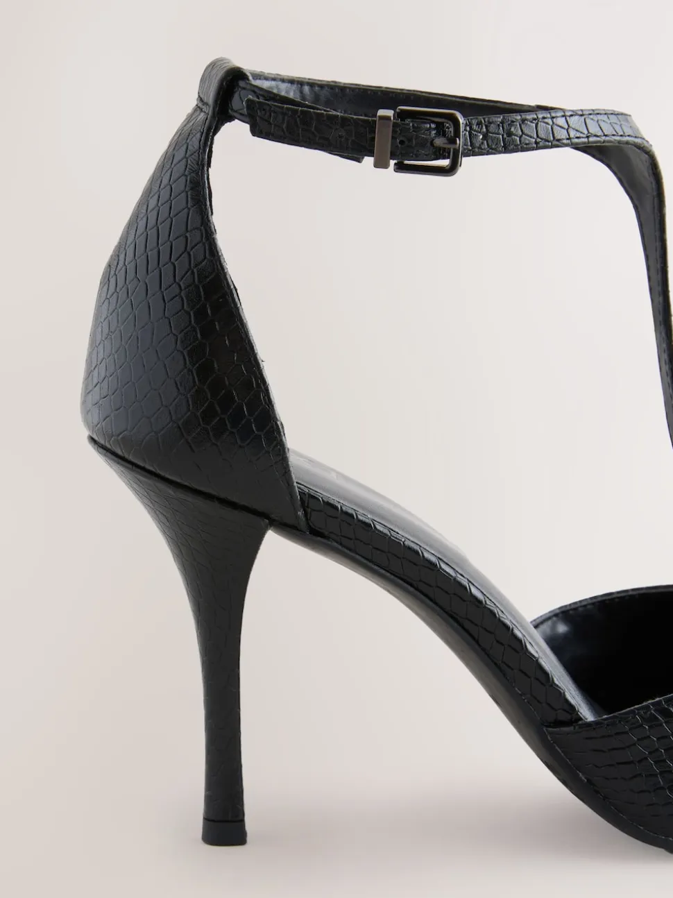 Noir effet lézard - Chaussures à talons en cuir à bout pointu