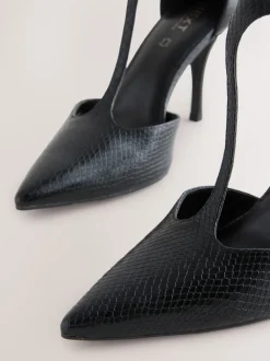 Noir effet lézard - Chaussures à talons en cuir à bout pointu