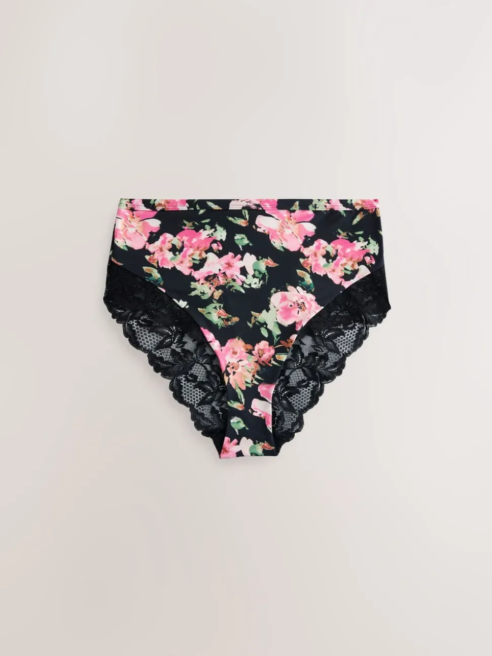 Noir fleuri/rose - Lot de 2 culottes taille haute en microfibre et dentelle