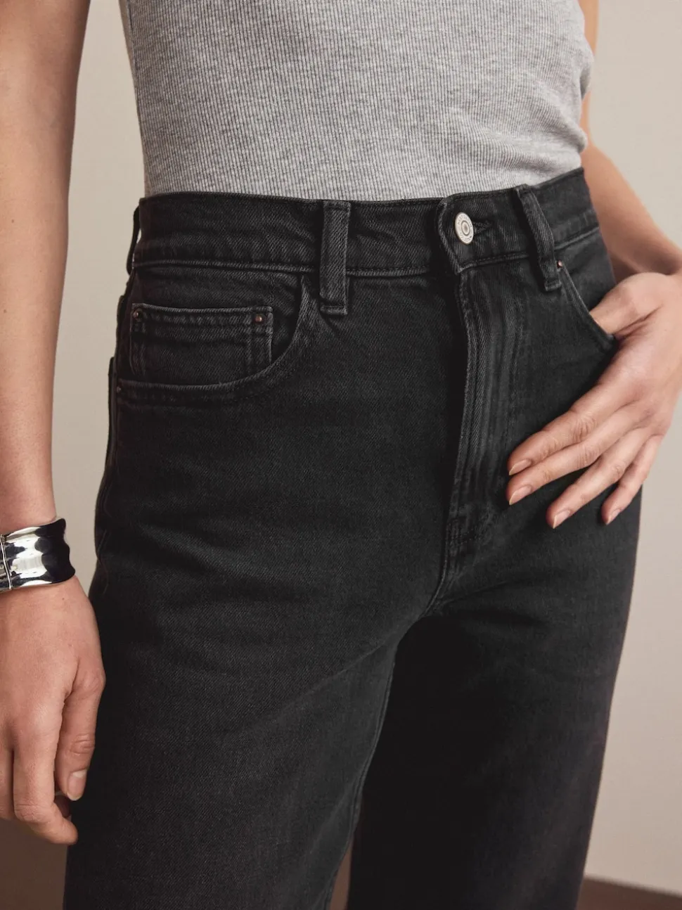 Noir lavé - Jean colonne extensible Mom Comfort