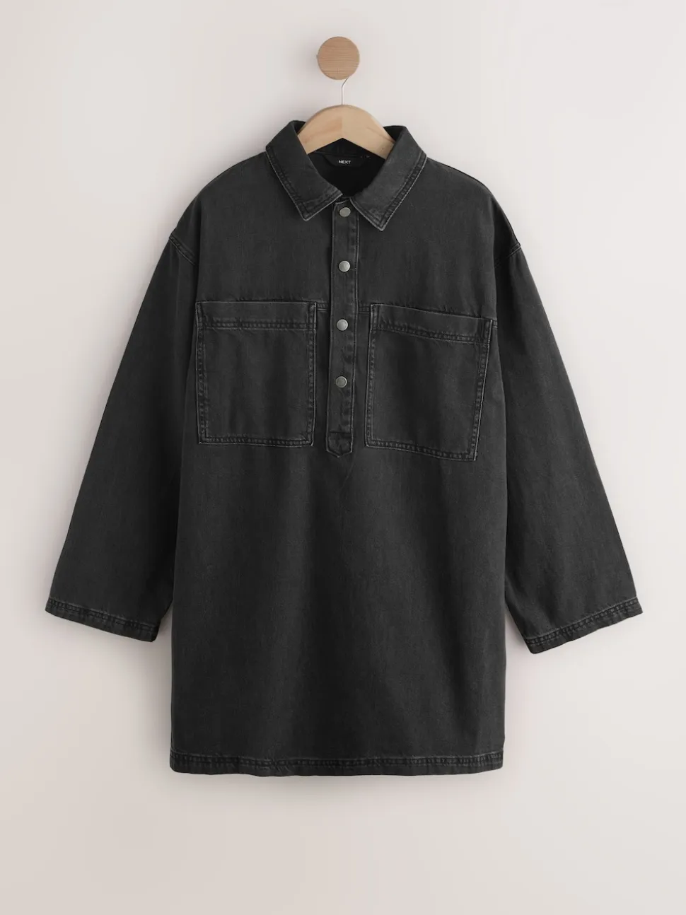 Noir lavé - Mini robe utilitaire en Denim à manches longues