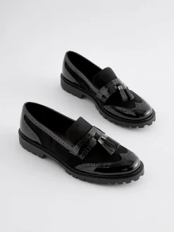 Noir mélangé - Mocassins épais à crampons et détails à glands