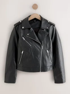 Noir poitrine généreuse - Veste de motard en cuir faux