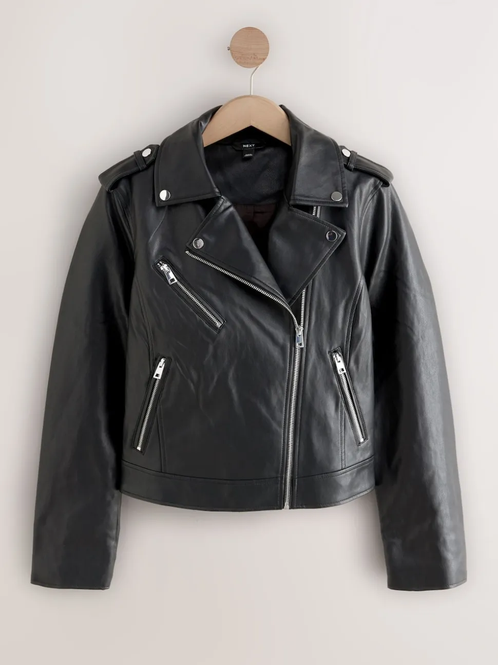 Noir poitrine généreuse - Veste de motard en cuir faux