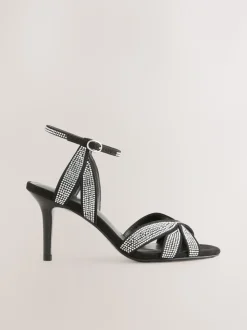 Noir thermocollé - Sandales à talons Forever Comfort® en cuir à talons avant et treillis
