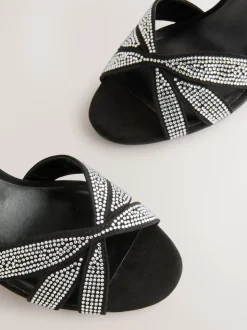 Noir thermocollé - Sandales à talons Forever Comfort® en cuir à talons avant et treillis