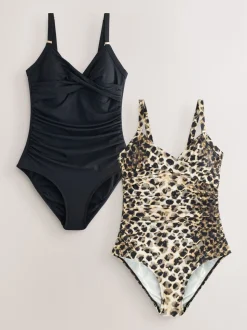 Noir/Animal - Maillots de bain contrôle du ventre 2 Lot