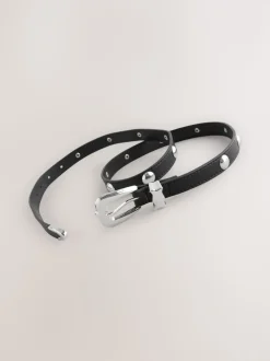 Noir/Argent - Ceintures Skinny Western Pu