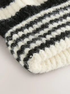 Noir/Blanc - Bonnet en maille à rayures