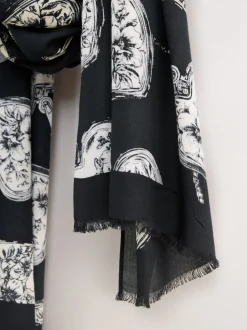 Noir/Blanc - Écharpe légère imprimé médaillon mono