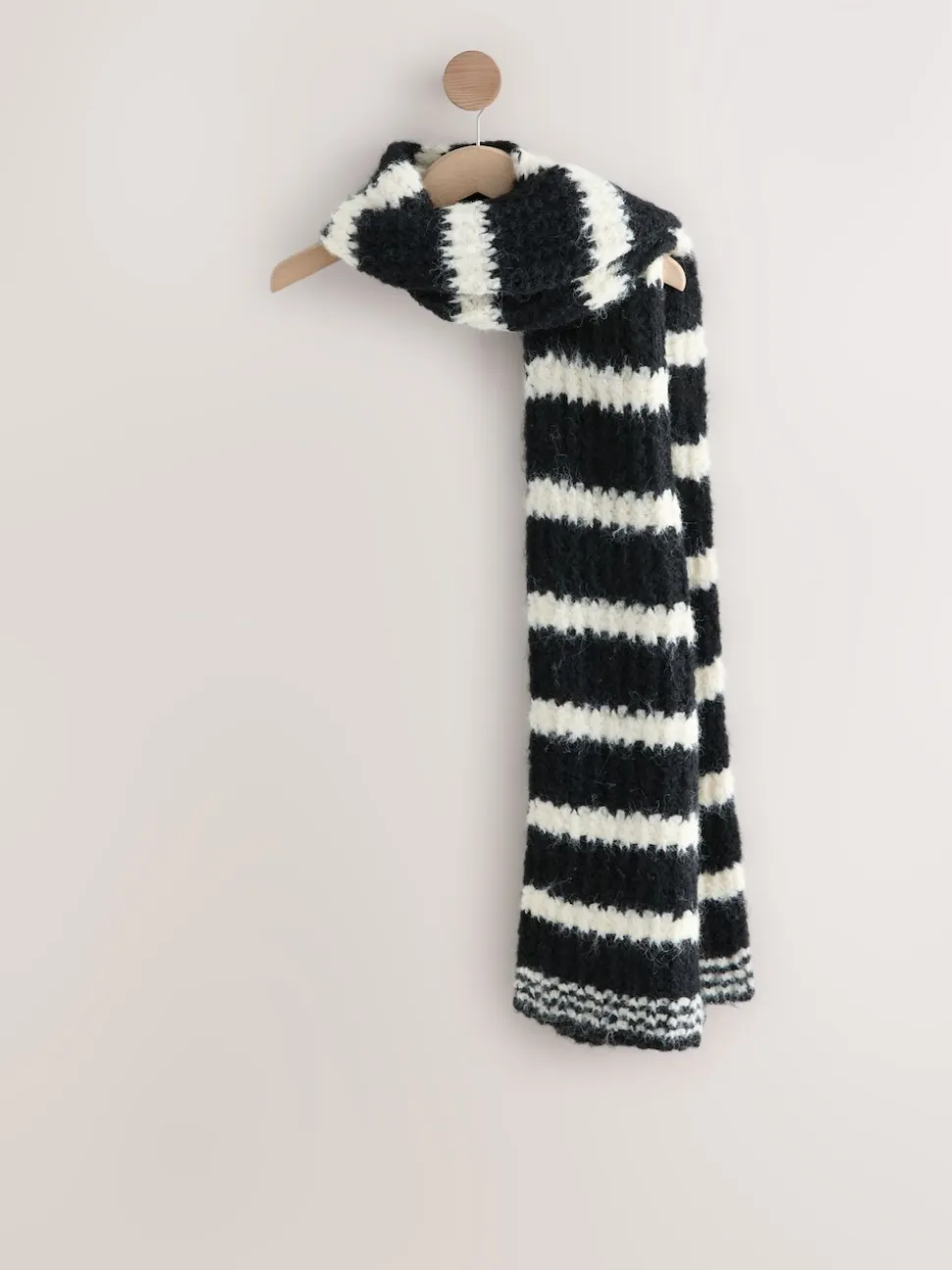Noir/Blanc - Écharpe rayée en maille de laine Blend