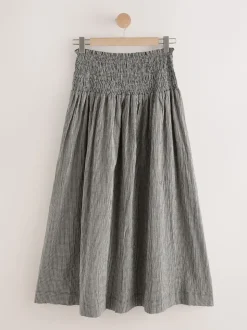 Noir/Blanc - Jupe longue vichy taille basse