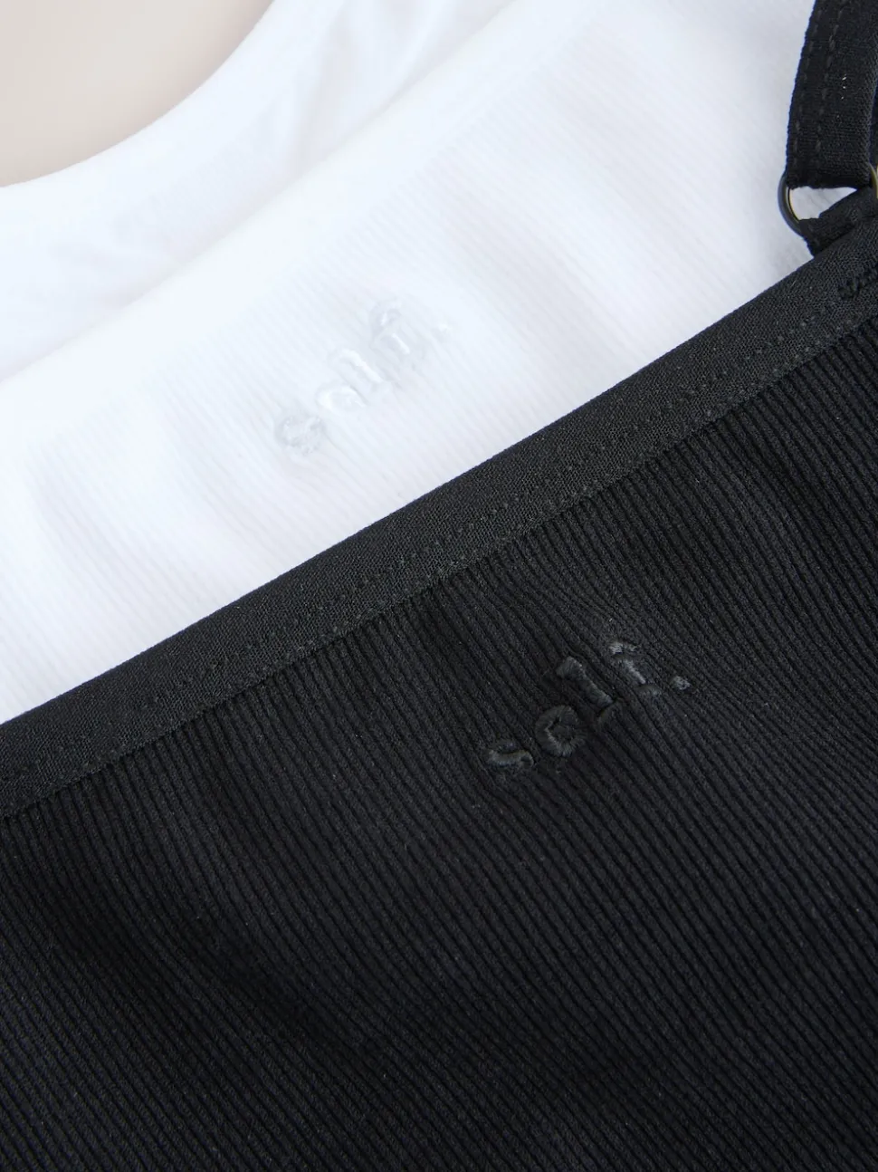 Noir/Blanc - Lot de 2 brassières longues côtelées sans coutures