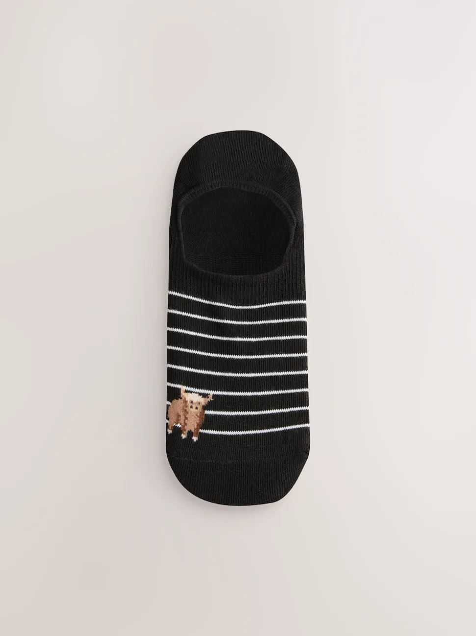 Noir/Blanc - Lot de 4 chaussettes de sport invisibles à rayures Hamish The Highland Cow