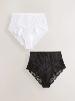 Noir/Blanc - Lot de 2 slips en dentelle