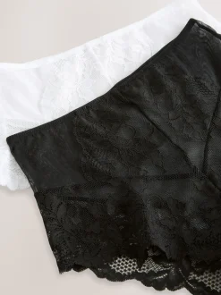 Noir/Blanc - Lot de 2 slips en dentelle