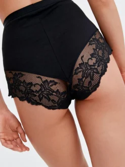 Noir/Blanc - Lot de 2 slips gainants en coton avec dentelle dans le dos