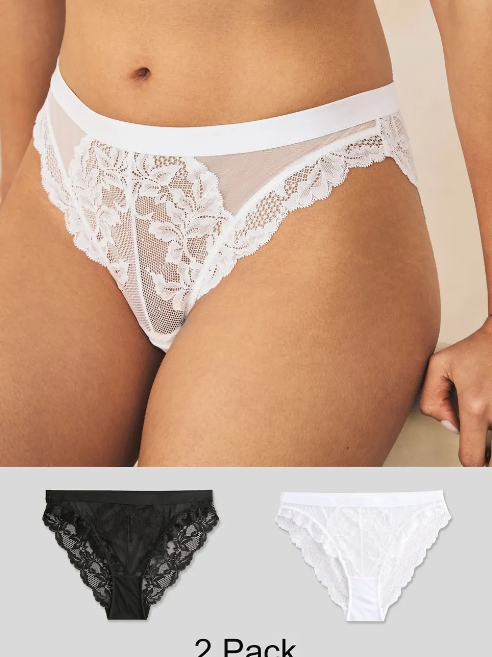 Noir/Blanc - Lot de 2 slips en dentelle