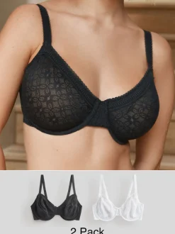Noir/Blanc - Lot de 2 soutiens-gorge DD+ en dentelle non rembourrés bonnets complets