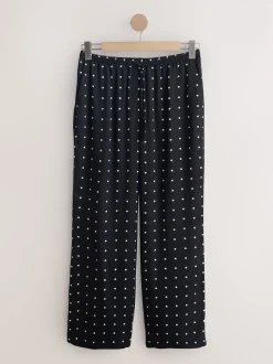 Noir/Blanc à pois - Pantalons en satin à jambe large et taille ceinturée