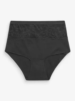 Noir/Blanc - Slip taille haute galbant en coton 2 Lot