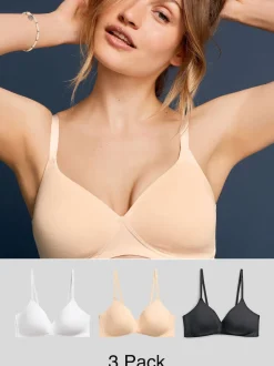 Noir/Blanc/Pastel Rose Nude - Lot de 3 soutiens-gorge en mélange de coton Ultimate Comfort
