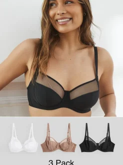 Noir/Blanc/Ppraline Nude - DD Lot de soutiens-gorge 3 sans rembourrage pleins avec maintien latéral