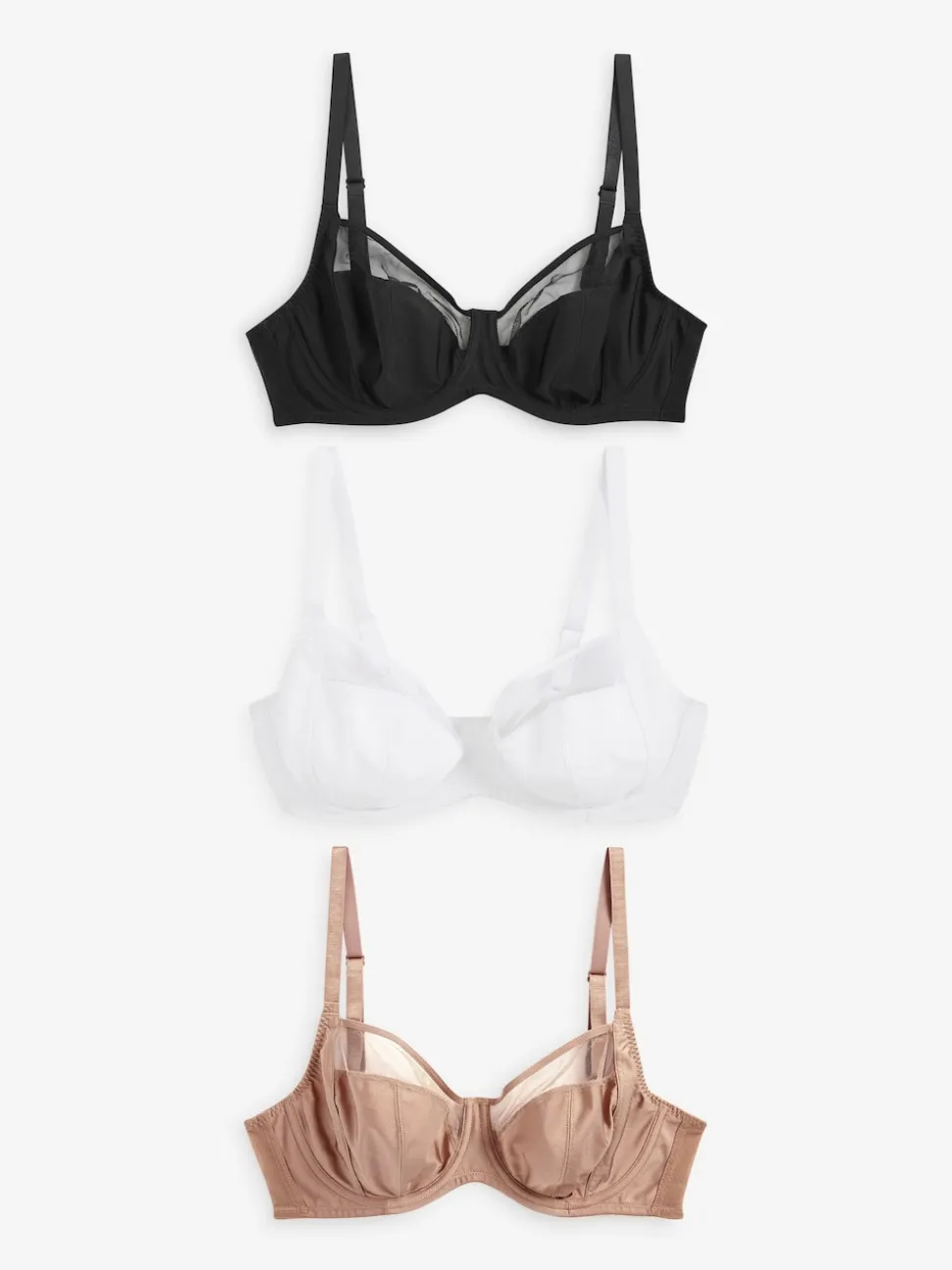Noir/Blanc/Ppraline Nude - DD Lot de soutiens-gorge 3 sans rembourrage pleins avec maintien latéral