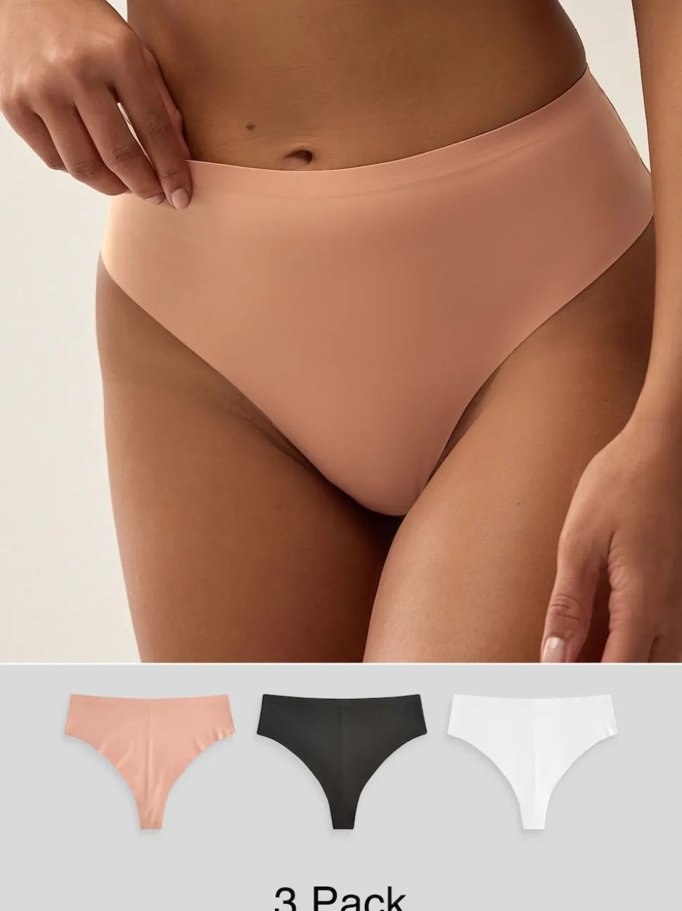 Noir/Blanc/Ppraline Nude - Lot 3 culottes invisibles et confortables