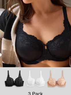 Noir/Blanc/Ppraline Nude - LotDD de soutiens-gorge à armatures à armatures sans rembourrage en dentelle 3