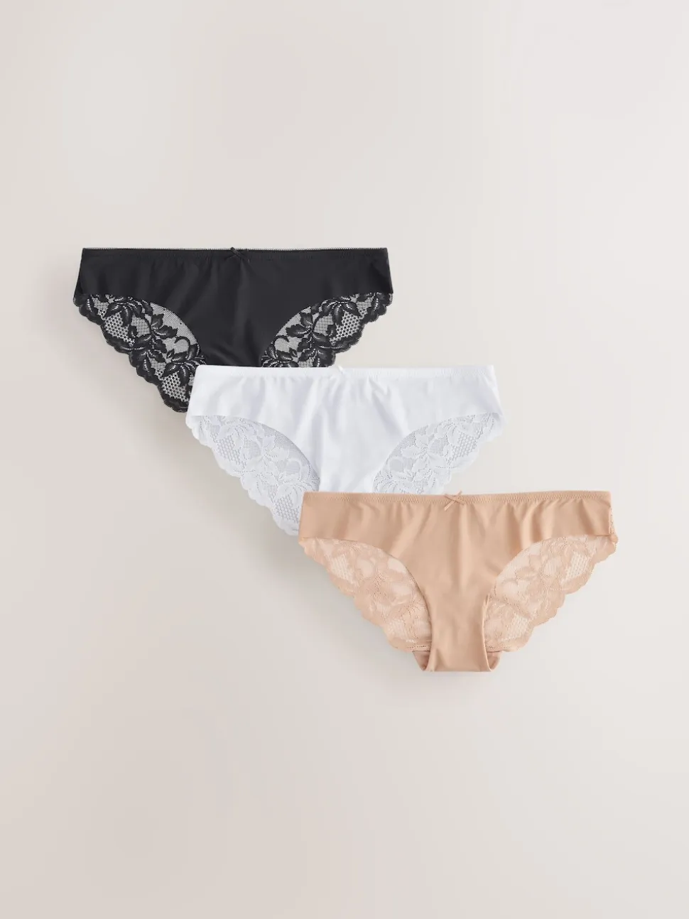 Noir/Blanc/Ppraline Nude - No VPL Lace Back Briefs 3 Pack