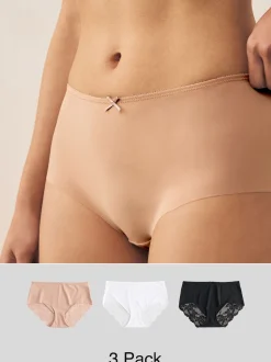 Noir/Blanc/Ppraline Nude - No VPL Lace Back Briefs 3 Pack