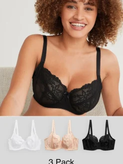 Noir/Blanc/Ppraline Nude - Soutien-gorge en dentelle DD+ 3 Pack