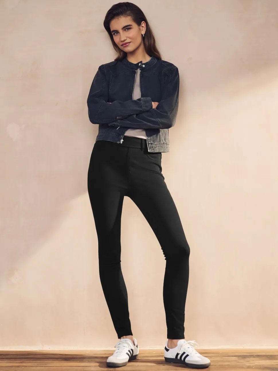 Noir/Bleu - Jersey pleine longueur Denim Leggings 2 Lot