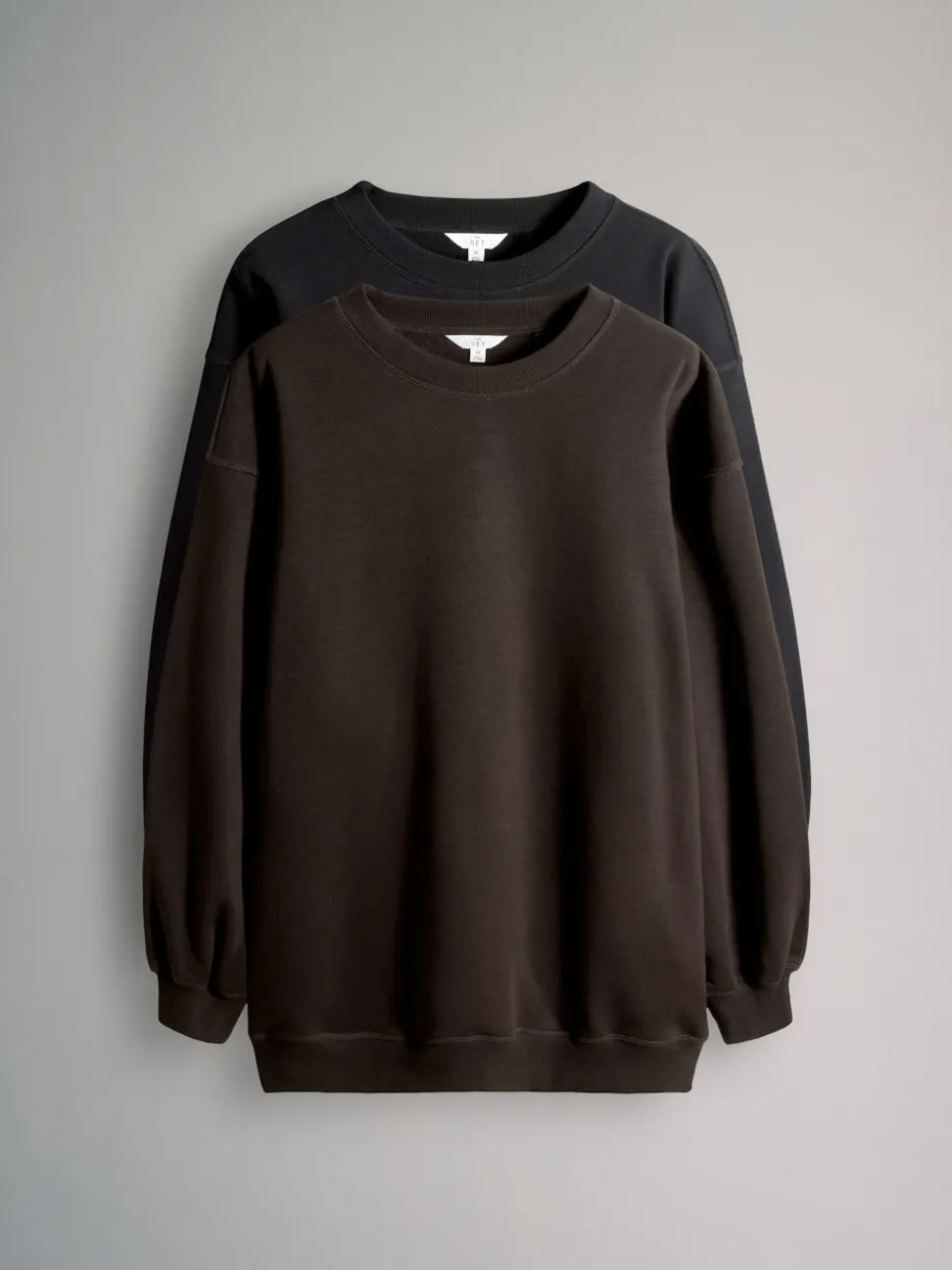 Noir/chocolat - The Set lot de 2 Sweat-shirts longs à Col rond