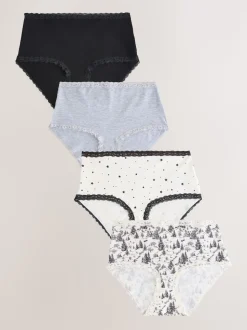 Noir/Crème - Lot de 4 culottes en coton et dentelle