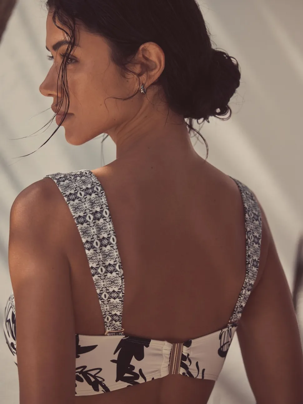 Noir/Crème Palmier - Haut de bikini bandeau filaire