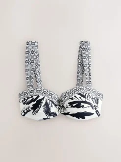 Noir/Crème Palmier - Haut de bikini bandeau filaire