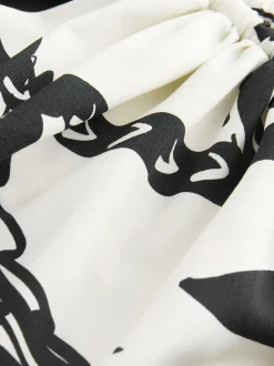 Noir/Crème Palmier - Maillot de bain gainant le ventre froncé