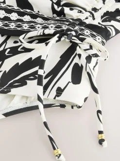 Noir/Crème Palmier - Maillot de bain gainant le ventre froncé