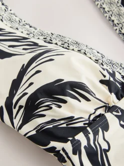 Noir/Crème Palmier - Top de Tankini Plongeant avec Contrôle du Tummy