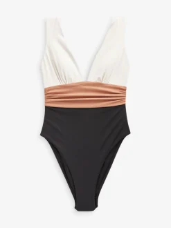 Noir/Ecru/Beige - Maillot de bain gainant pigeonnant