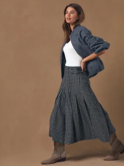 Noir/Gris - Jupe mi-longue kilt vichy