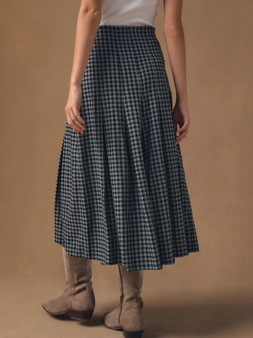 Noir/Gris - Jupe mi-longue kilt vichy