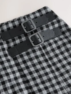 Noir/Gris - Jupe mi-longue kilt vichy