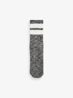 Noir/Gris - Rayure Cushion Sole Ribbed Sport Ankle Socks 3 Lot With Arch Support