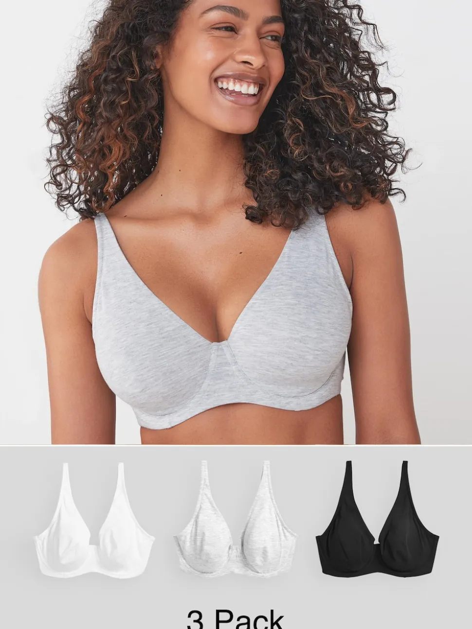 Noir/Gris chiné/Blanc - Lot de soutiens-gorge DD en coton Blend Ultimate Comfort 3