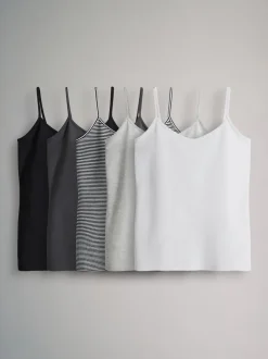 Noir/Gris/Rayure/Gris clair chiné/Blanc - The Set Lot de 5 débardeurs à fines bretelles