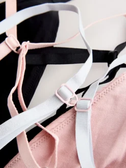 Noir/gris/rose - Lot de 3 bralettes en coton côtelé à logo